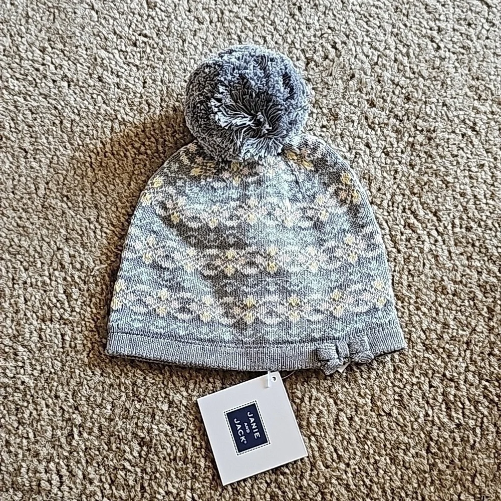 Janie and Jack Baby Girls Gray Knit Pom Beanie